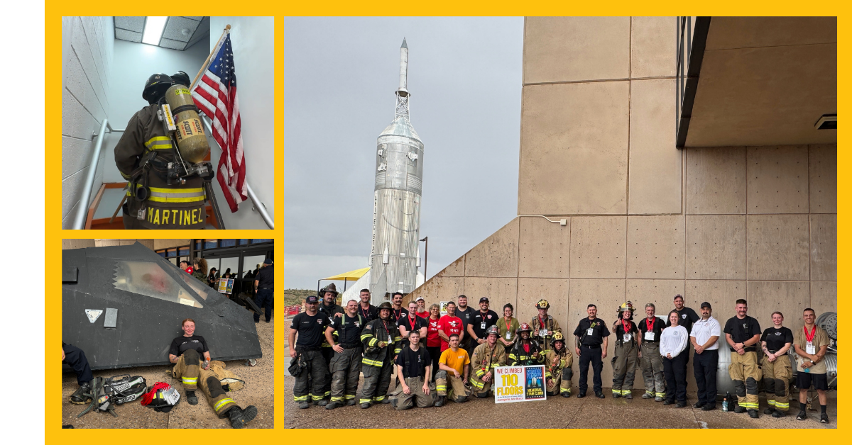 Firefighters celebrate completing the Climb the Cube Challenge 2025