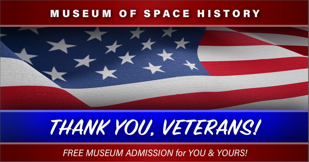 Photo of American Flag with text thanking Veterans and offering free admission
