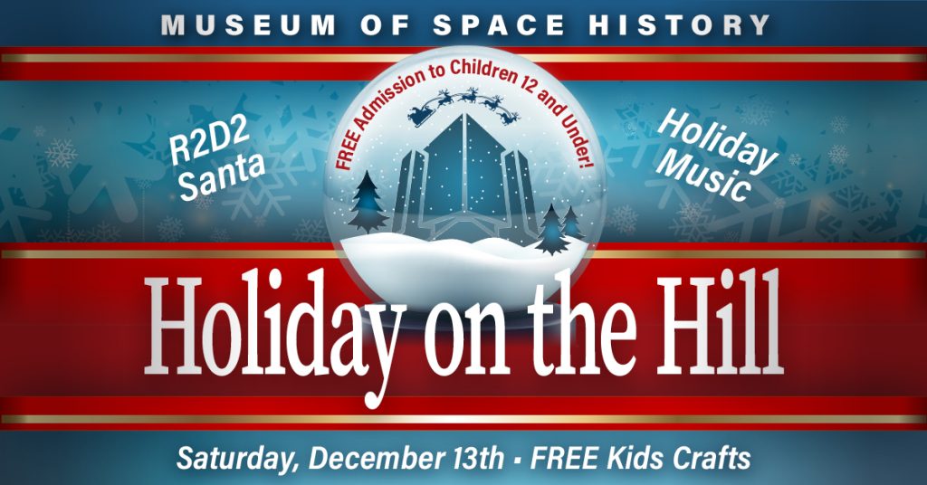 Graphic announcing Holiday on the Hill Event on December 13, 2025. Shows a snowglobe with the musuem inside.